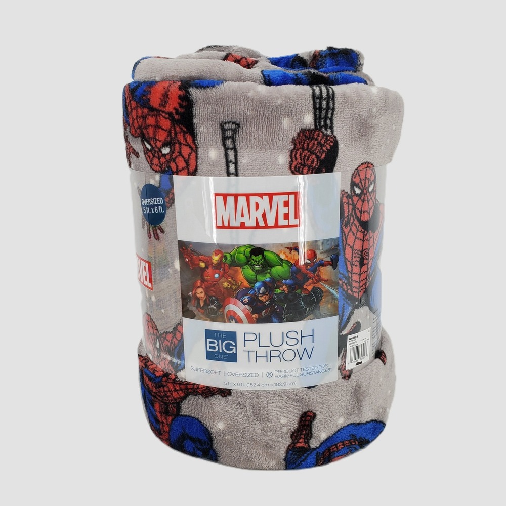 The Big One Marvel SpiderMan Plush Throw Blanket Gray Red‎ Blue 60x72 Oversized